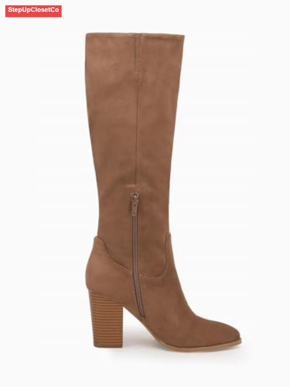 Faux Suede Knee High Boots Pointed Toe Block Heel Women's Winter Footwear - Picture 3 of 6